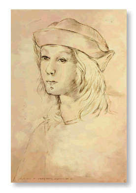 Rendition of Raphael's Head of a Young Man by Anuppa Caleekal, Painter, Stylus & Tablet © Copyright 1997